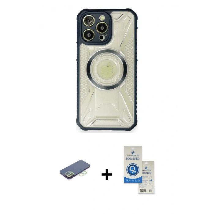 MARSİLYAN™- iPhone 12 Pro Max Kılıf Kutup Modern - Şeffaf Royal Nano Ekran Koruyucu + Renkli Kamera Lens Koruma Cam - YL