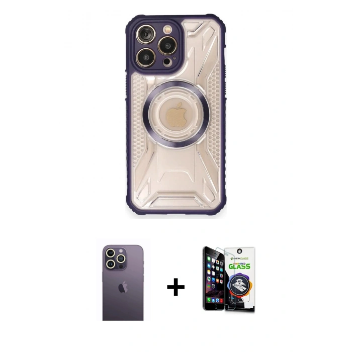 MARSİLYAN™- iPhone 12 Pro Max Kılıf Kutup Modern - Şeffaf Temperli Cam Ekran Koruyucu + Neon Fosforlu Kamera Lens - BZ