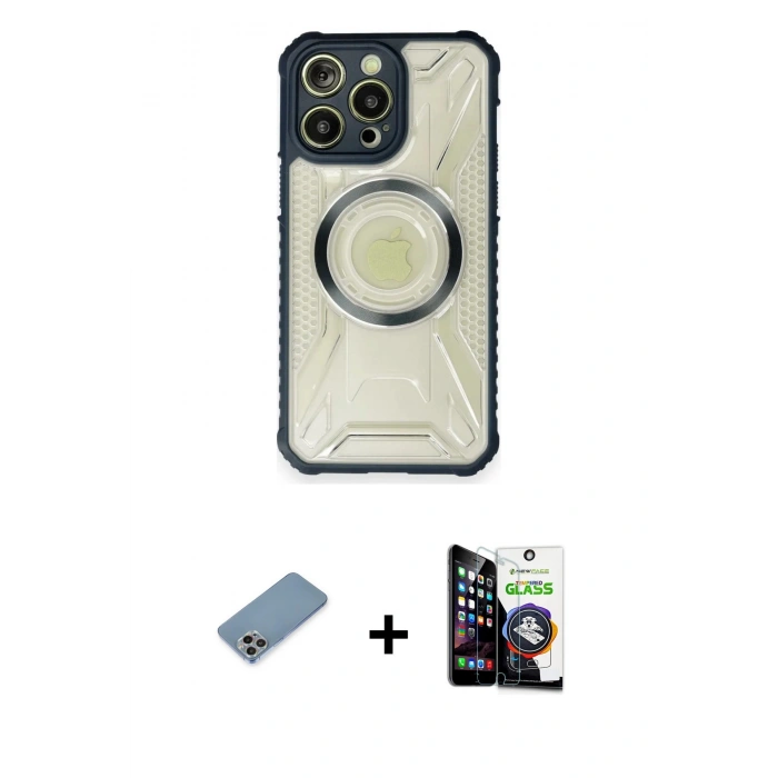 MARSİLYAN™- iPhone 12 Pro Max Kılıf Kutup Modern - Şeffaf Temperli Cam Ekran Koruyucu + Shine Kamera Lens Koruma Cam - GI