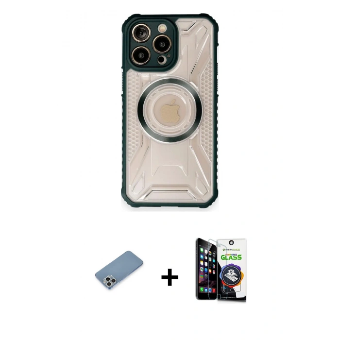 MARSİLYAN™- iPhone 12 Pro Max Kılıf Kutup Modern - Şeffaf Temperli Cam Ekran Koruyucu + Gümüş Shine Kamera Lens Koruma Cam