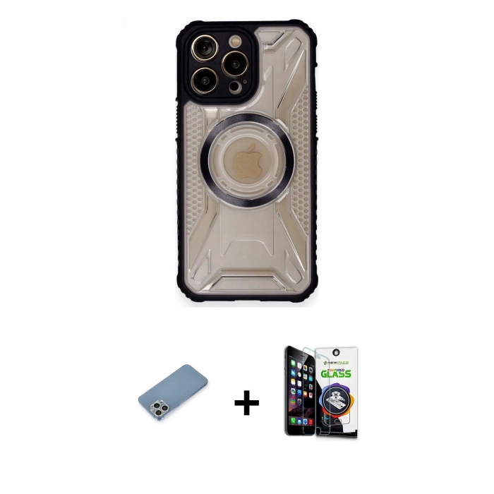 MARSİLYAN™- iPhone 12 Pro Max Kılıf Kutup Modern - Şeffaf Temperli Cam Ekran Koruyucu + Gümüş Shine Kamera Lens Koruma Cam