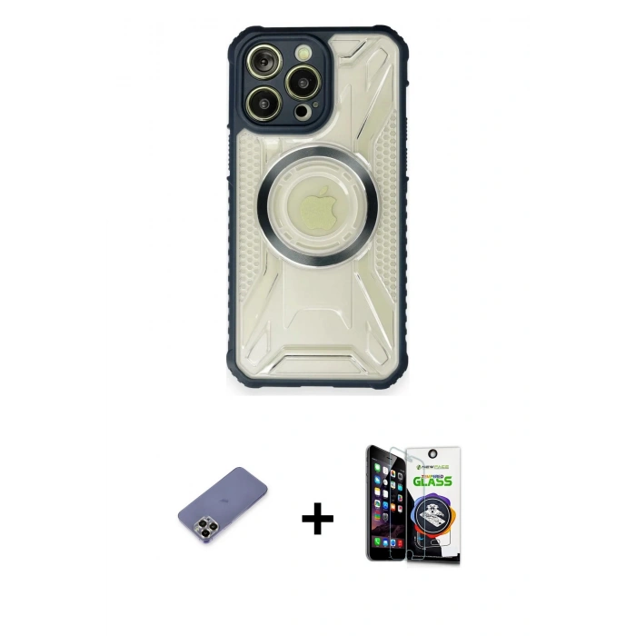 MARSİLYAN™- iPhone 12 Pro Max Kılıf Kutup Modern - Şeffaf Temperli Cam Ekran Koruyucu + Metal Kamera Lens Koruma Cam - GD