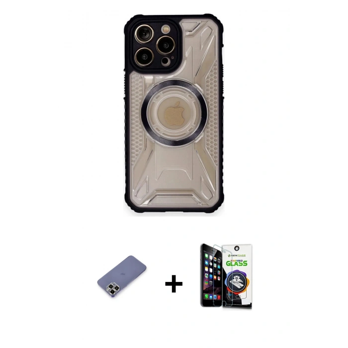 MARSİLYAN™- iPhone 12 Pro Max Kılıf Kutup Modern - Şeffaf Temperli Cam Ekran Koruyucu + Metal Kamera Lens Koruma Cam - GD