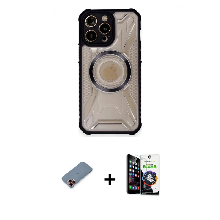 MARSİLYAN™- iPhone 12 Pro Max Kılıf Kutup Modern - Şeffaf Temperli Cam Ekran Koruyucu + Metal Kamera Lens Koruma Cam - KI