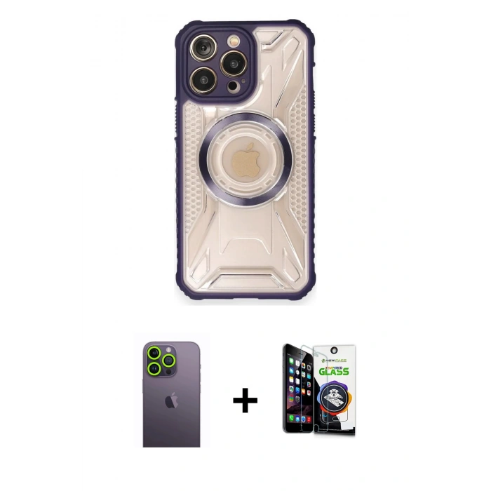 MARSİLYAN™- iPhone 12 Pro Max Kılıf Kutup Modern - Şeffaf Temperli Cam Ekran Koruyucu + Neon Fosforlu Kamera Lens - YL
