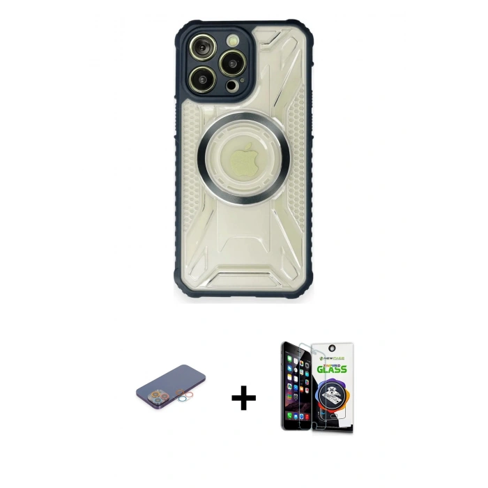 MARSİLYAN™- iPhone 12 Pro Max Kılıf Kutup Modern - Şeffaf Temperli Cam Ekran Koruyucu + Pembe Renkli Kamera Lens Koruma Cam