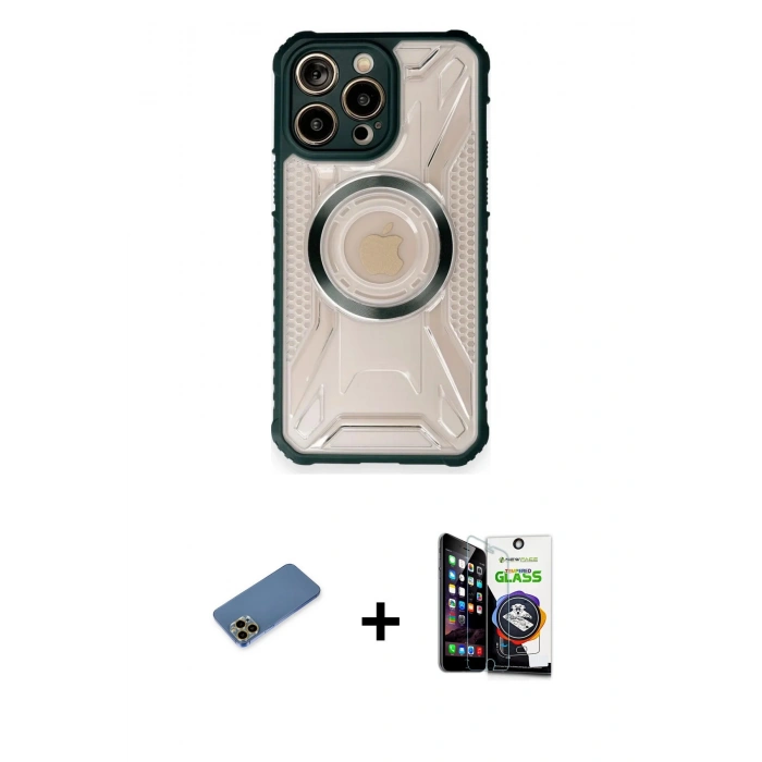 MARSİLYAN™- iPhone 12 Pro Max Kılıf Kutup Modern - Şeffaf Temperli Cam Ekran Koruyucu + Shine Kamera Lens Koruma Cam - GD