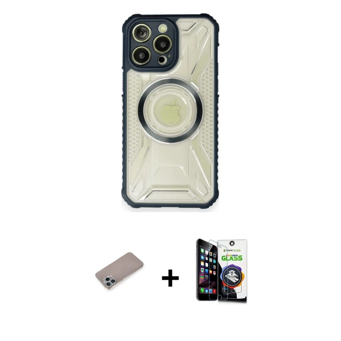 MARSİLYAN™- iPhone 12 Pro Max Kılıf Kutup Modern - Şeffaf Temperli Cam Ekran Koruyucu + Shine Kamera Lens Koruma Cam - SABE