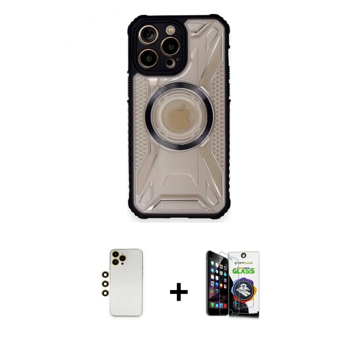 MARSİLYAN™- iPhone 12 Pro Max Kılıf Kutup Modern - Şeffaf Temperli Cam Ekran Koruyucu + Shine Kamera Lens - GD