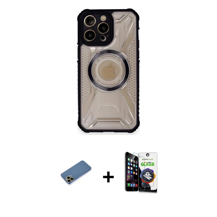 MARSİLYAN™- iPhone 12 Pro Max Kılıf Kutup Modern - Şeffaf Temperli Cam Ekran Koruyucu + Shine Kamera Lens Koruma Cam - GD