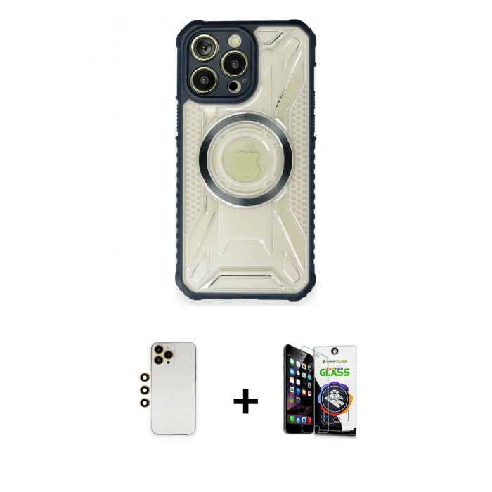 MARSİLYAN™- iPhone 12 Pro Max Kılıf Kutup Modern - Şeffaf Temperli Cam Ekran Koruyucu + Shine Kamera Lens - GD