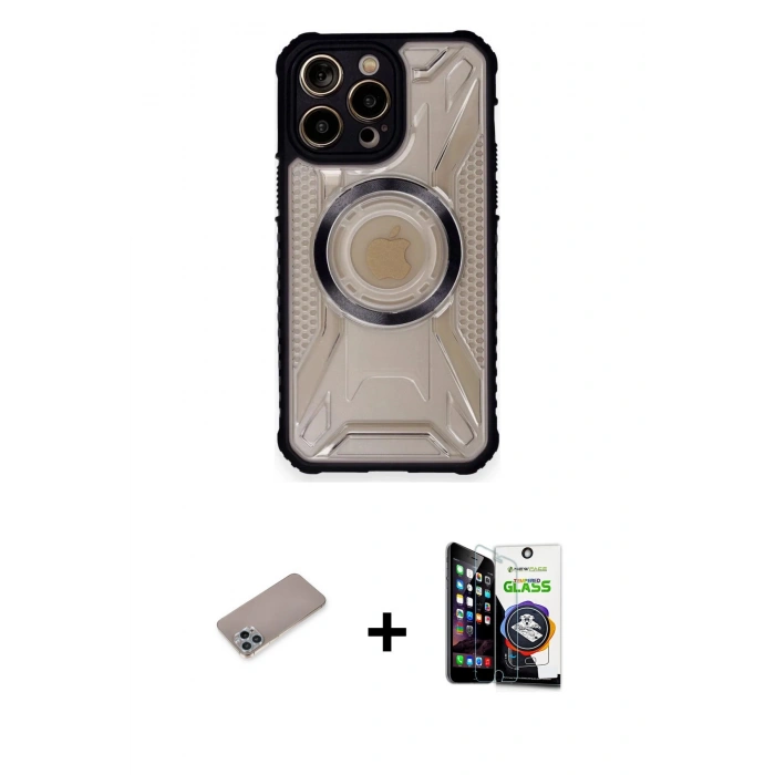 MARSİLYAN™- iPhone 12 Pro Max Kılıf Kutup Modern - Şeffaf Temperli Cam Ekran Koruyucu + Shine Kamera Lens Koruma Cam - SABE