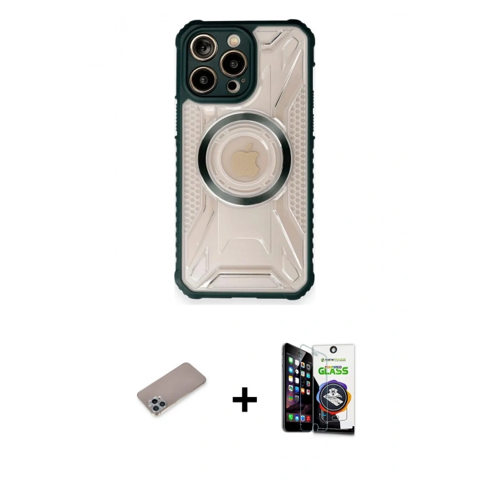 MARSİLYAN™- iPhone 12 Pro Max Kılıf Kutup Modern - Şeffaf Temperli Cam Ekran Koruyucu + Shine Kamera Lens Koruma Cam - SABE