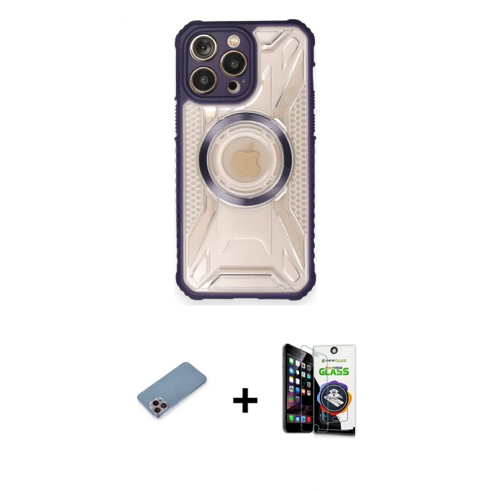MARSİLYAN™- iPhone 12 Pro Max Kılıf Kutup Modern - Şeffaf Temperli Cam Ekran Koruyucu + Shine Kamera Lens Koruma Cam - PE