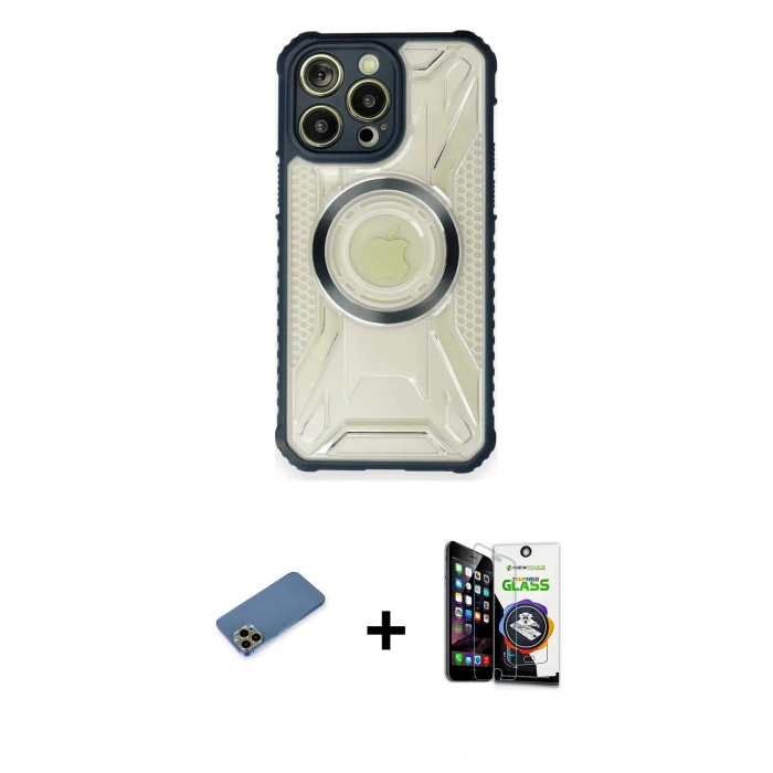 MARSİLYAN™- iPhone 12 Pro Max Kılıf Kutup Modern - Şeffaf Temperli Cam Ekran Koruyucu + Shine Kamera Lens Koruma Cam - GD