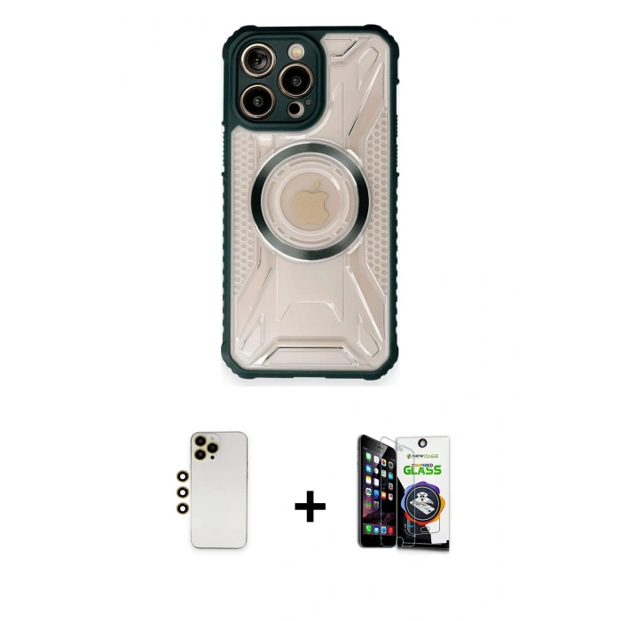 MARSİLYAN™- iPhone 12 Pro Max Kılıf Kutup Modern - Şeffaf Temperli Cam Ekran Koruyucu + Shine Kamera Lens - GD