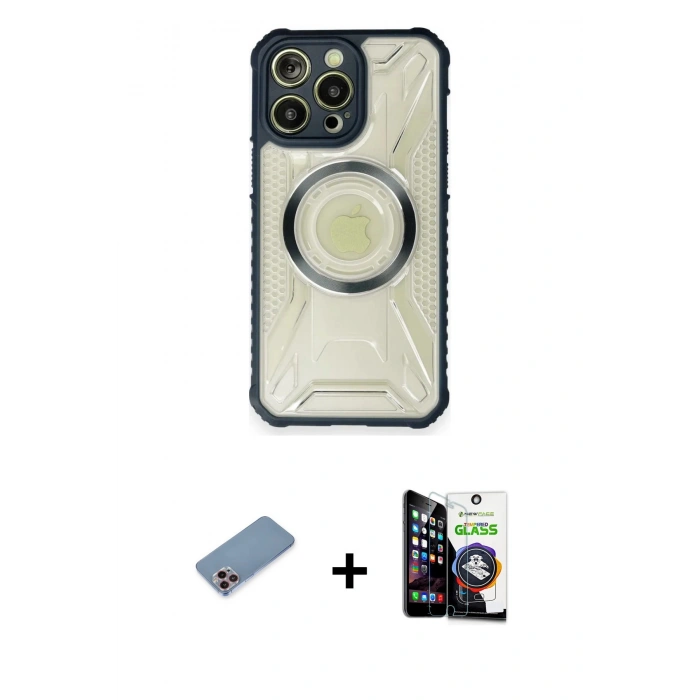 MARSİLYAN™- iPhone 12 Pro Max Kılıf Kutup Modern - Şeffaf Temperli Cam Ekran Koruyucu + Shine Kamera Lens Koruma Cam - PE