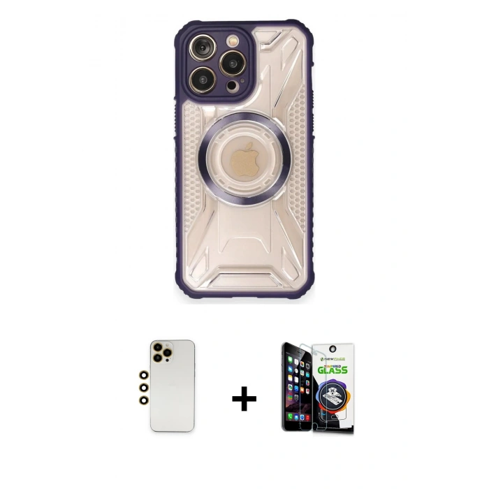 MARSİLYAN™- iPhone 12 Pro Max Kılıf Kutup Modern - Şeffaf Temperli Cam Ekran Koruyucu + Shine Kamera Lens - GD