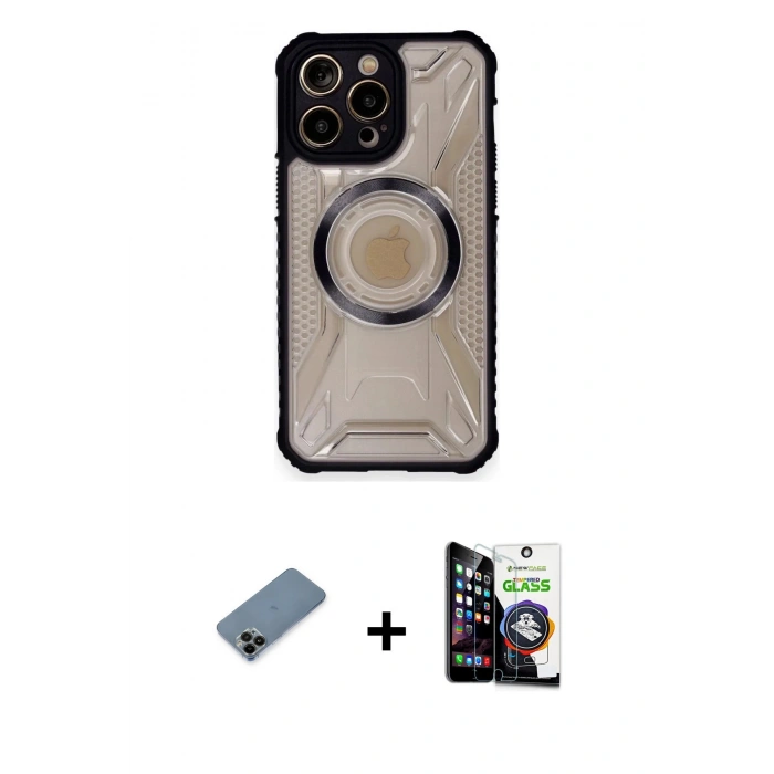 MARSİLYAN™- iPhone 12 Pro Max Kılıf Kutup Modern - Şeffaf Temperli Cam Ekran Koruyucu + Shine Kamera Lens Koruma Cam - SH