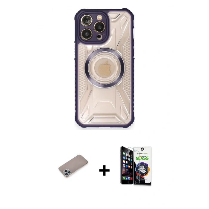 MARSİLYAN™- iPhone 12 Pro Max Kılıf Kutup Modern - Şeffaf Temperli Cam Ekran Koruyucu + Shine Kamera Lens Koruma Cam - SABE
