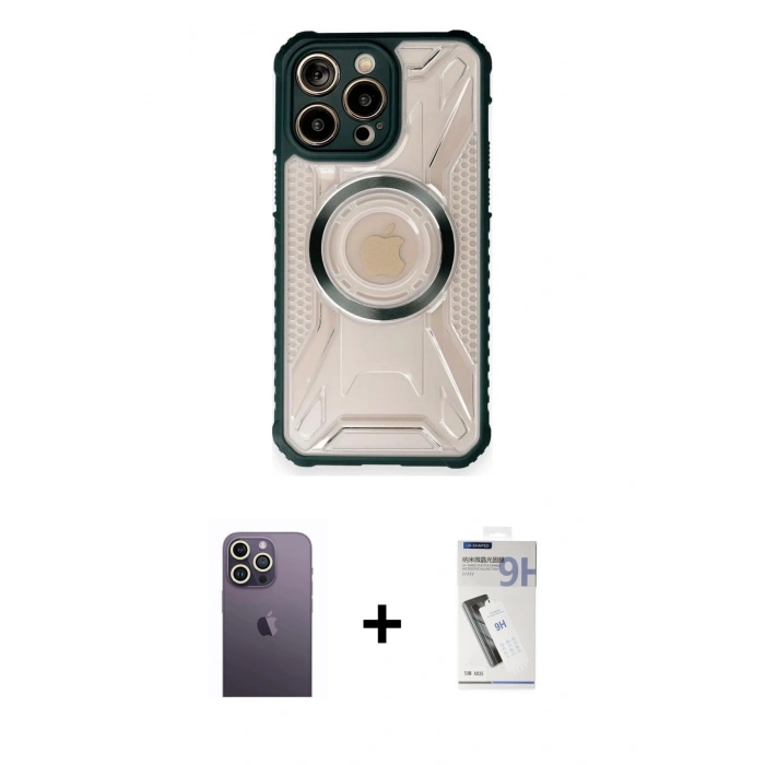 MARSİLYAN™- iPhone 12 Pro Max Kılıf Kutup Modern - Şeffaf Uv Polymer Nano Ekran Koruyucu + Neon Fosforlu Kamera Lens - BZ