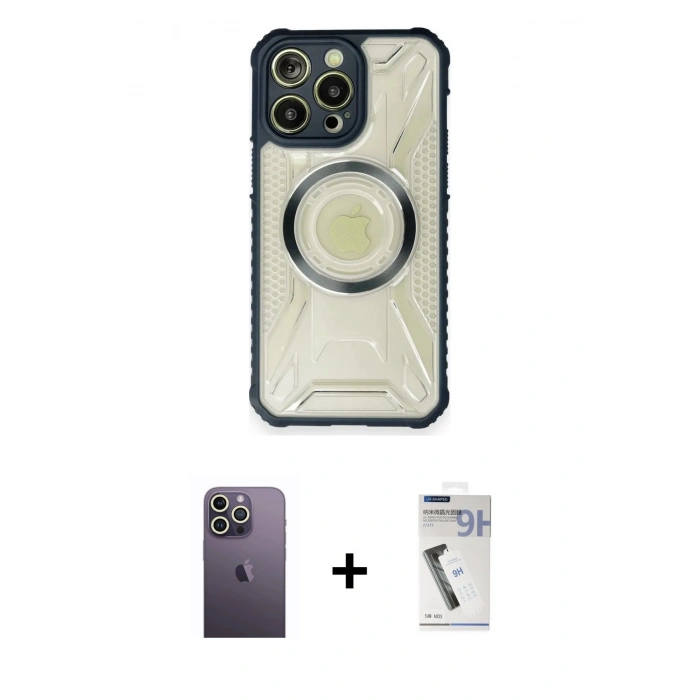 MARSİLYAN™- iPhone 12 Pro Max Kılıf Kutup Modern - Şeffaf Uv Polymer Nano Ekran Koruyucu + Neon Fosforlu Kamera Lens - BZ