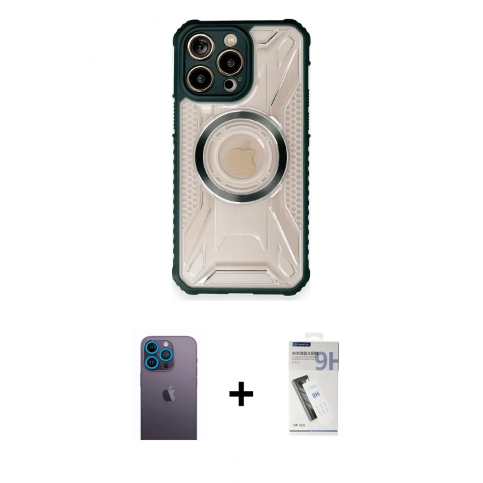 MARSİLYAN™- iPhone 12 Pro Max Kılıf Kutup Modern - Şeffaf Uv Polymer Nano Ekran Koruyucu + Neon Fosforlu Kamera Lens - MI