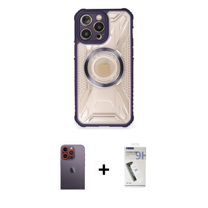 MARSİLYAN™- iPhone 12 Pro Max Kılıf Kutup Modern - Şeffaf Uv Polymer Nano Ekran Koruyucu + Neon Fosforlu Kamera Lens - TU