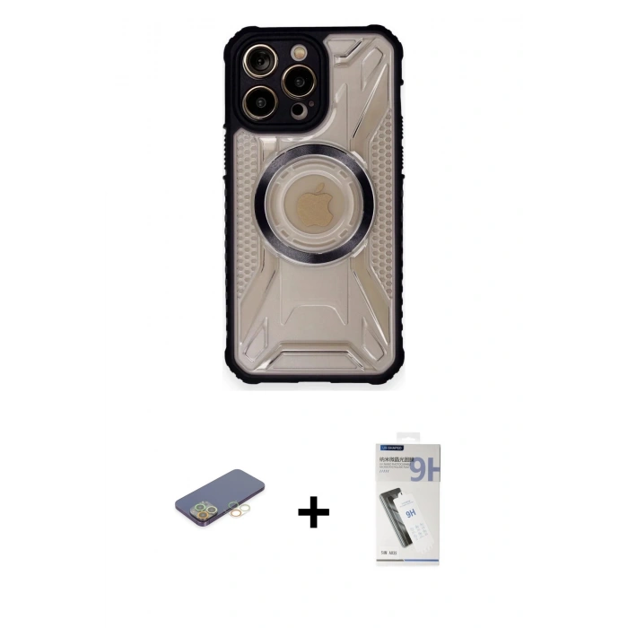 MARSİLYAN™- iPhone 12 Pro Max Kılıf Kutup Modern - Şeffaf Uv Polymer Nano Ekran Koruyucu + Renkli Kamera Lens Koruma Cam - SI