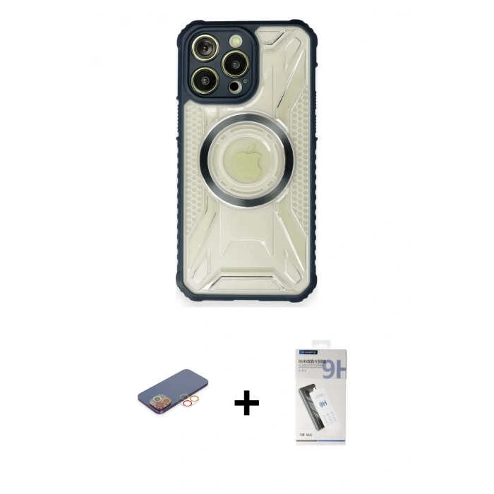 MARSİLYAN™- iPhone 12 Pro Max Kılıf Kutup Modern - Şeffaf Uv Polymer Nano Ekran Koruyucu + Renkli Kamera Lens Koruma Cam - TU
