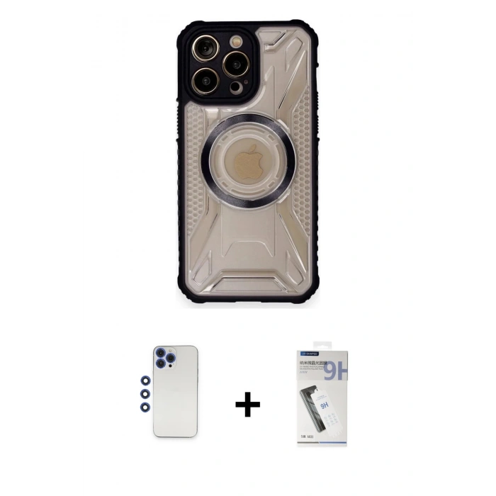 MARSİLYAN™- iPhone 12 Pro Max Kılıf Kutup Modern - Şeffaf Uv Polymer Nano Ekran Koruyucu + Shine Kamera Lens - LT