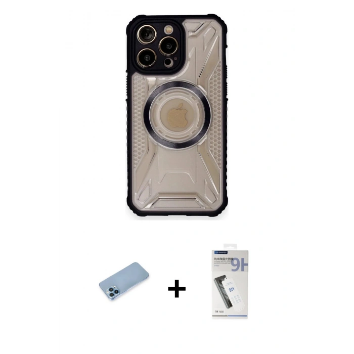 MARSİLYAN™- iPhone 12 Pro Max Kılıf Kutup Modern - Şeffaf Uv Polymer Nano Ekran Koruyucu + Shine Kamera Lens Koruma Cam - MI