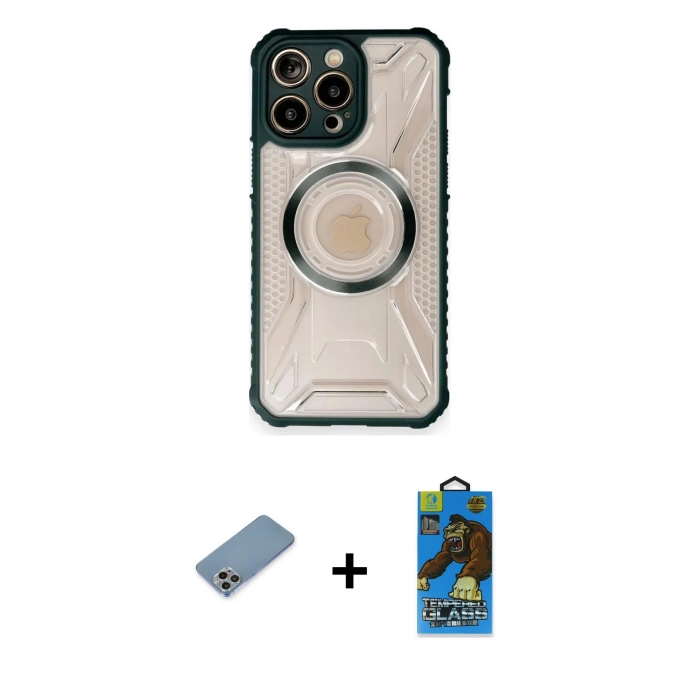 MARSİLYAN™- iPhone 12 Pro Max Kılıf Kutup Modern - Siyah 18D Cam Ekran Koruyucu + Shine Kamera Lens Koruma Cam - GI