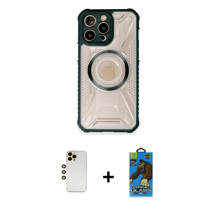 MARSİLYAN™- iPhone 12 Pro Max Kılıf Kutup Modern - Siyah 18D Cam Ekran Koruyucu + Shine Kamera Lens - GD