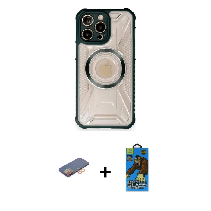 MARSİLYAN™- iPhone 12 Pro Max Kılıf Kutup Modern - Siyah 18D Cam Ekran Koruyucu + Renkli Kamera Lens Koruma Cam - TU