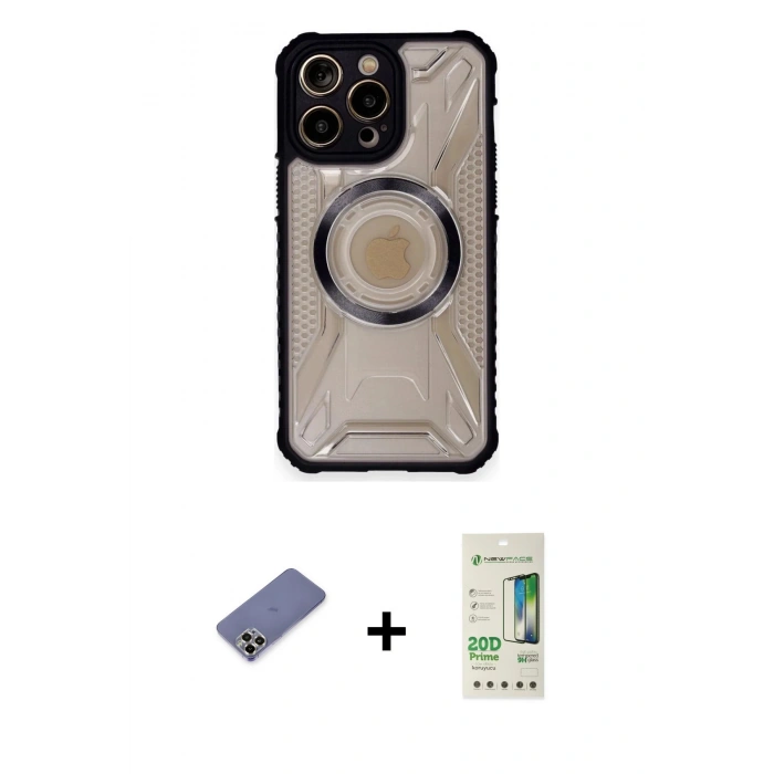MARSİLYAN™- iPhone 12 Pro Max Kılıf Kutup Modern - Siyah 20D Premium Cam Ekran Koruyucu + Metal Kamera Lens Koruma Cam - GD