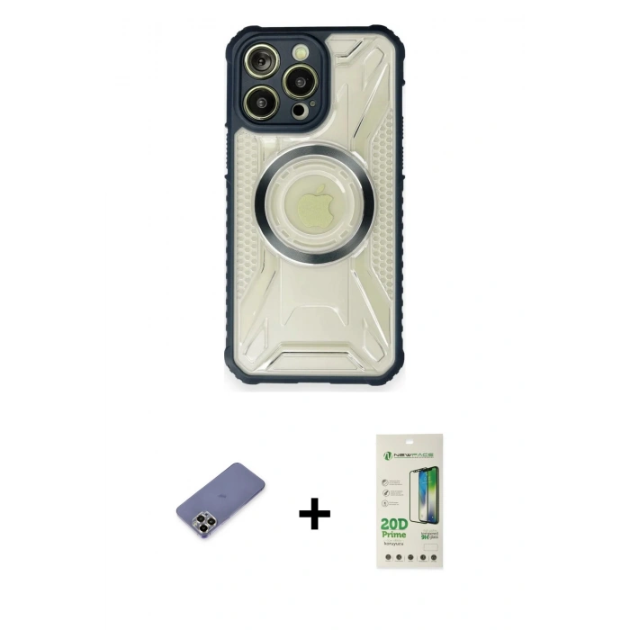 MARSİLYAN™- iPhone 12 Pro Max Kılıf Kutup Modern - Siyah 20D Premium Cam Ekran Koruyucu + Metal Kamera Lens Koruma Cam - GD