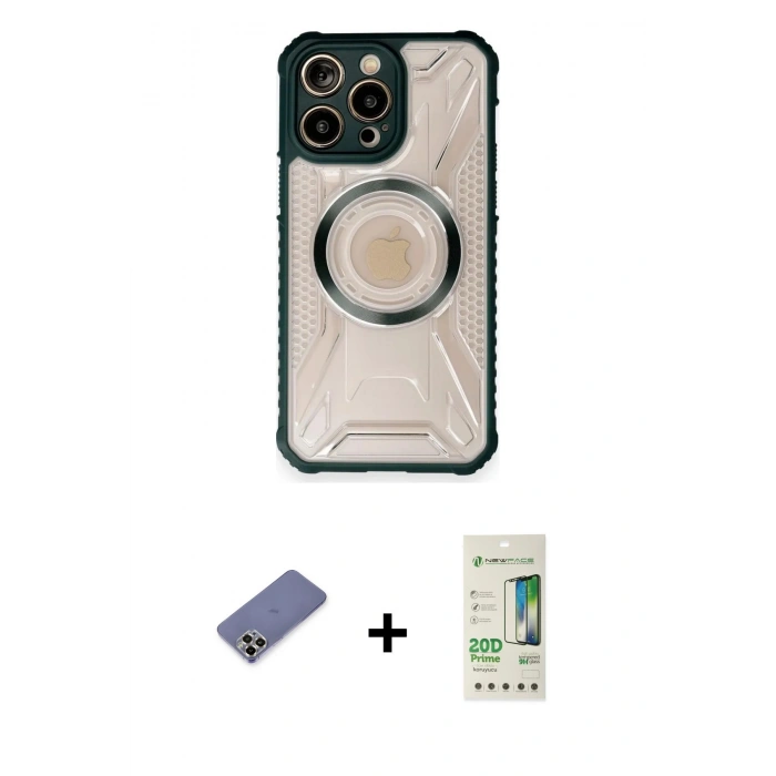 MARSİLYAN™- iPhone 12 Pro Max Kılıf Kutup Modern - Siyah 20D Premium Cam Ekran Koruyucu + Metal Kamera Lens Koruma Cam - GD
