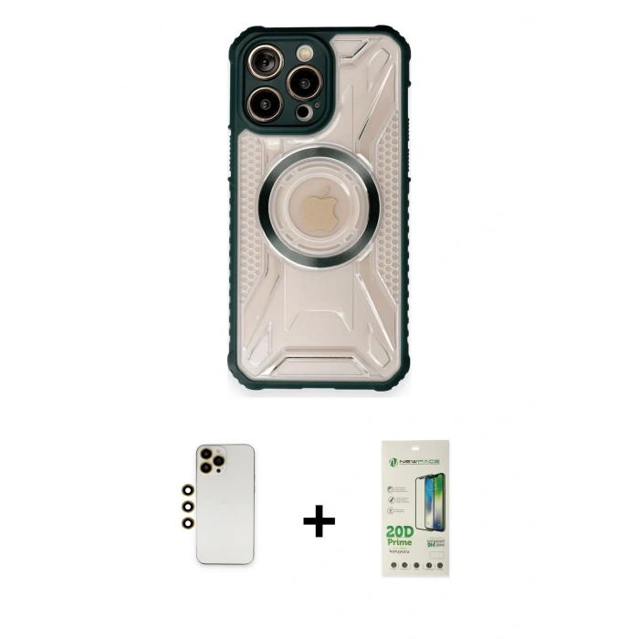 MARSİLYAN™- iPhone 12 Pro Max Kılıf Kutup Modern - Siyah 20D Premium Cam Ekran Koruyucu + Shine Kamera Lens - GD