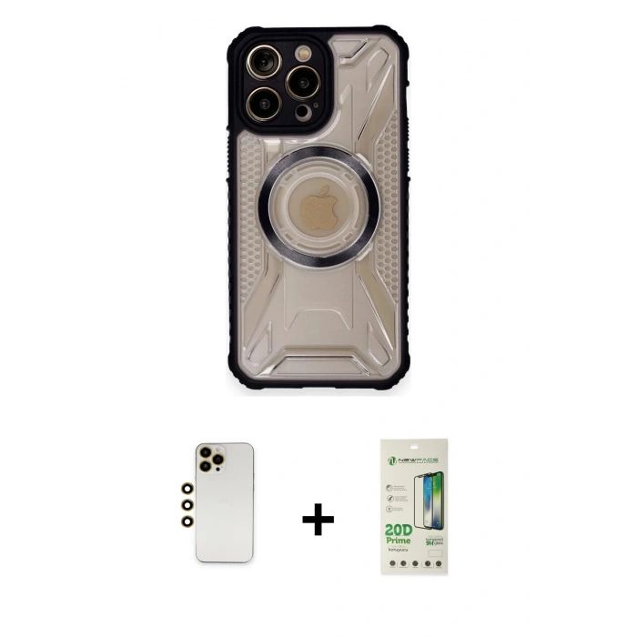 MARSİLYAN™- iPhone 12 Pro Max Kılıf Kutup Modern - Siyah 20D Premium Cam Ekran Koruyucu + Shine Kamera Lens - GD