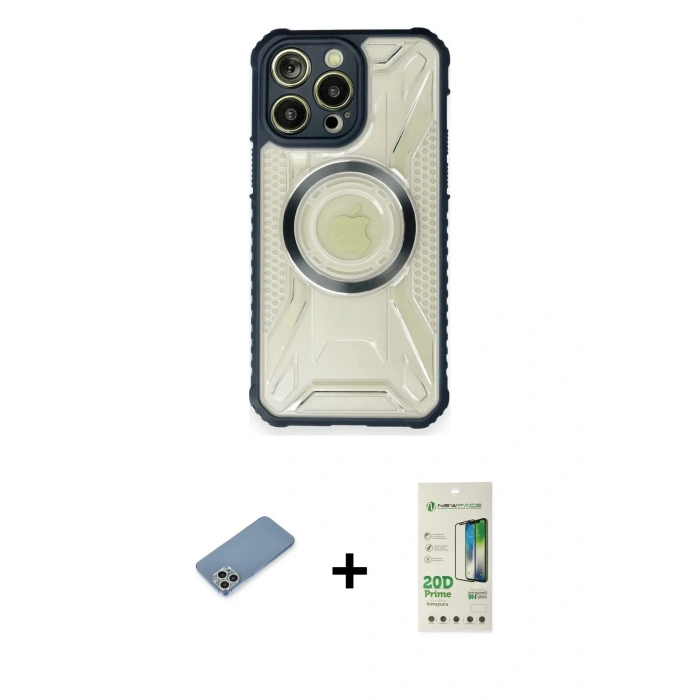 MARSİLYAN™- iPhone 12 Pro Max Kılıf Kutup Modern - Siyah 20D Premium Cam Ekran Koruyucu + Gümüş Shine Kamera Lens Koruma Cam