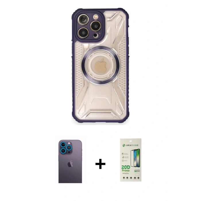 MARSİLYAN™- iPhone 12 Pro Max Kılıf Kutup Modern - Siyah 20D Premium Cam Ekran Koruyucu + Neon Fosforlu Kamera Lens - MI