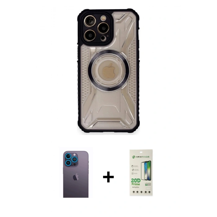 MARSİLYAN™- iPhone 12 Pro Max Kılıf Kutup Modern - Siyah 20D Premium Cam Ekran Koruyucu + Neon Fosforlu Kamera Lens - MI