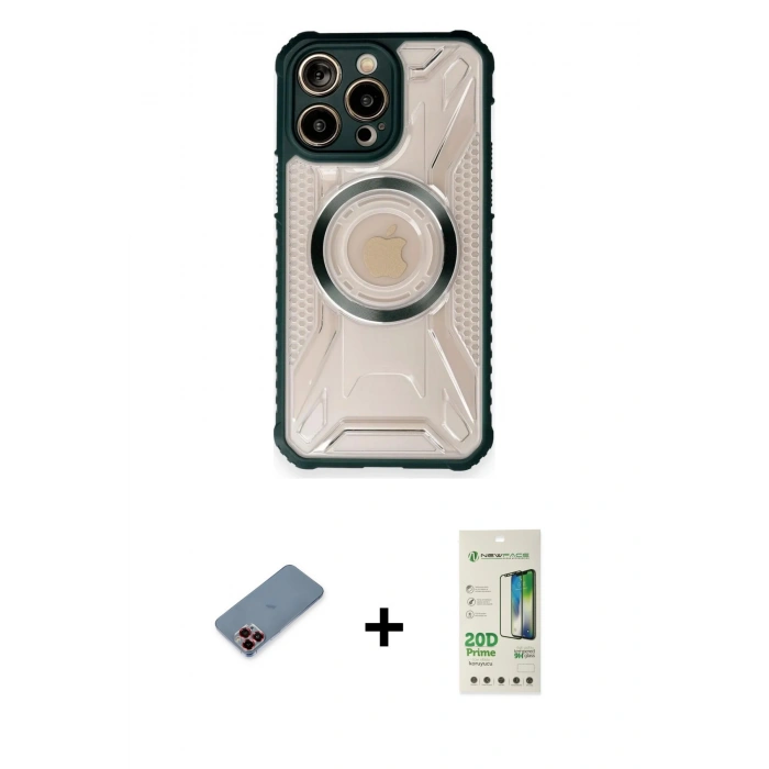 MARSİLYAN™- iPhone 12 Pro Max Kılıf Kutup Modern - Siyah 20D Premium Cam Ekran Koruyucu + Metal Kamera Lens Koruma Cam - KI
