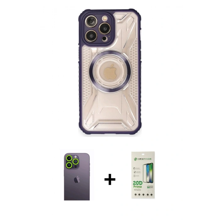 MARSİLYAN™- iPhone 12 Pro Max Kılıf Kutup Modern - Siyah 20D Premium Cam Ekran Koruyucu + Neon Fosforlu Kamera Lens - YL
