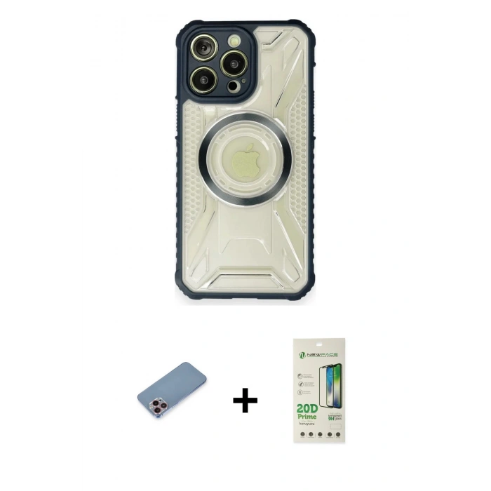 MARSİLYAN™- iPhone 12 Pro Max Kılıf Kutup Modern - Siyah 20D Premium Cam Ekran Koruyucu + Shine Kamera Lens Koruma Cam - PE