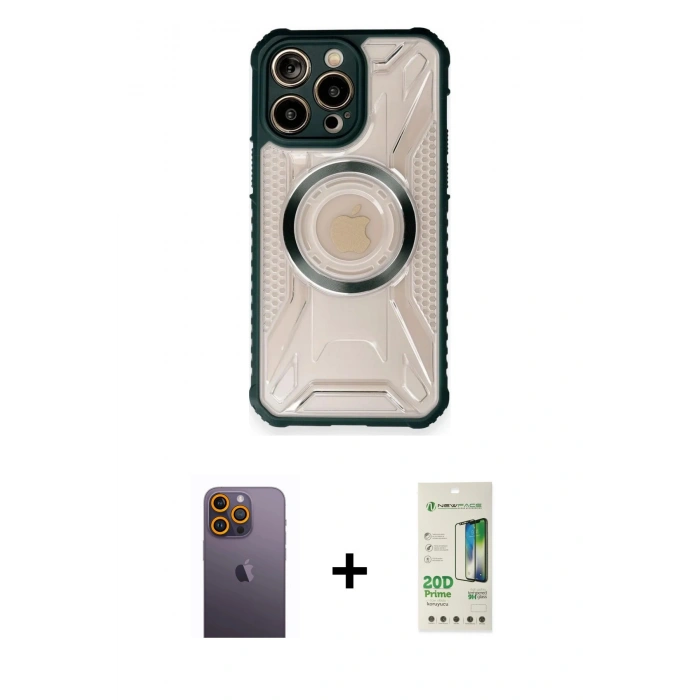 MARSİLYAN™- iPhone 12 Pro Max Kılıf Kutup Modern - Siyah 20D Premium Cam Ekran Koruyucu + Neon Fosforlu Kamera Lens - SI