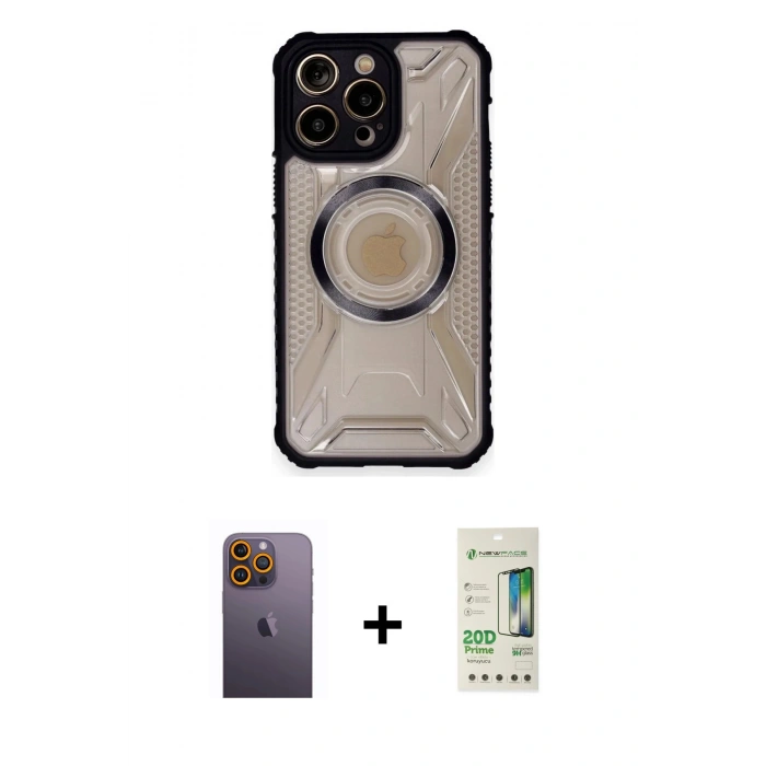 MARSİLYAN™- iPhone 12 Pro Max Kılıf Kutup Modern - Siyah 20D Premium Cam Ekran Koruyucu + Neon Fosforlu Kamera Lens - SI