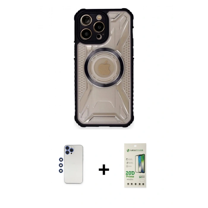 MARSİLYAN™- iPhone 12 Pro Max Kılıf Kutup Modern - Siyah 20D Premium Cam Ekran Koruyucu + Shine Kamera Lens - LT