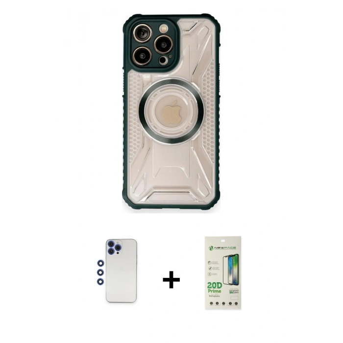 MARSİLYAN™- iPhone 12 Pro Max Kılıf Kutup Modern - Siyah 20D Premium Cam Ekran Koruyucu + Shine Kamera Lens - LT
